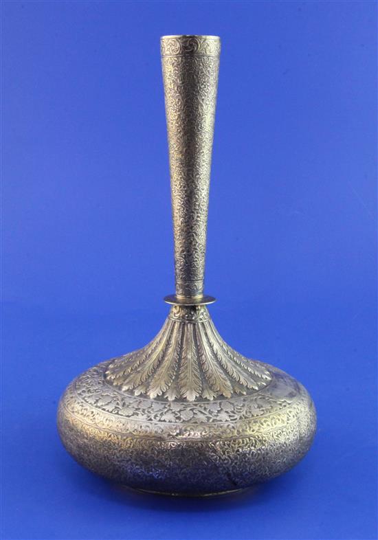 A 20th century Indian silver bottle vase, 14.5 oz.